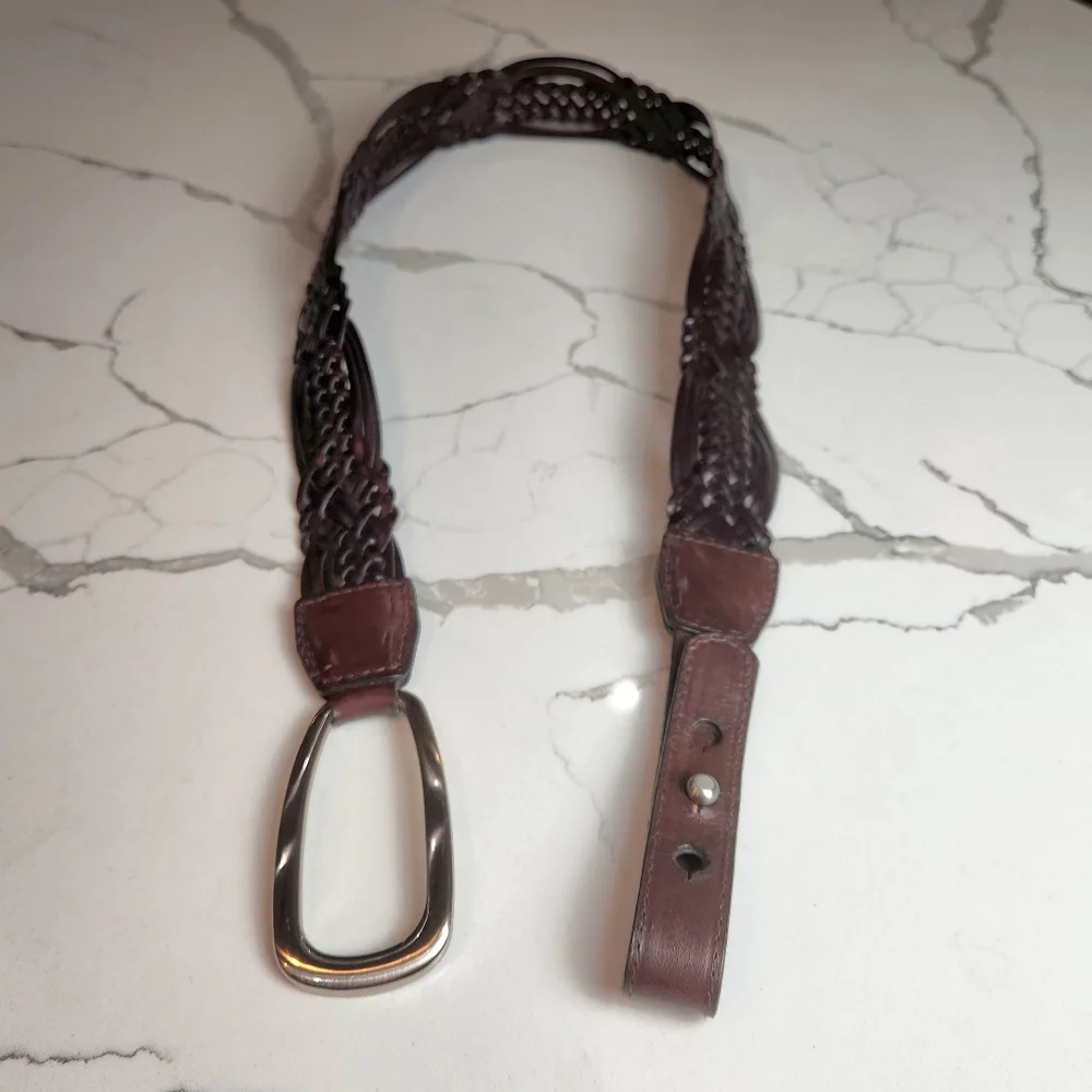 COLDWATER CREEK WIDE 100% LEATHER BRAIDED ADJUSTABLE BELT SIZE XL